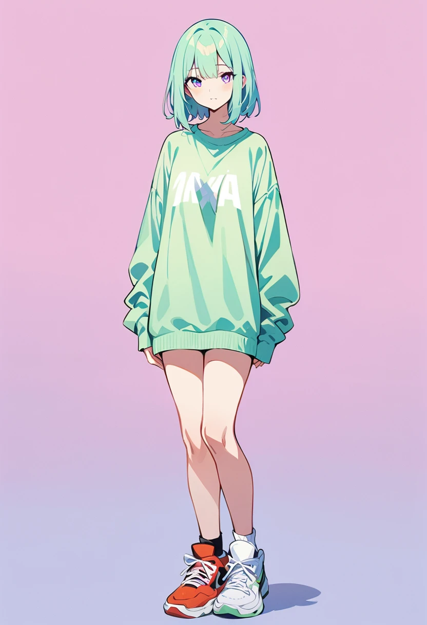 (masterpiece, Highest quality:1.2), 1 sexy woman, alone, A loose fitting jumper, short, Basketball Shoes, Ankle socks, whole body, pastel colour