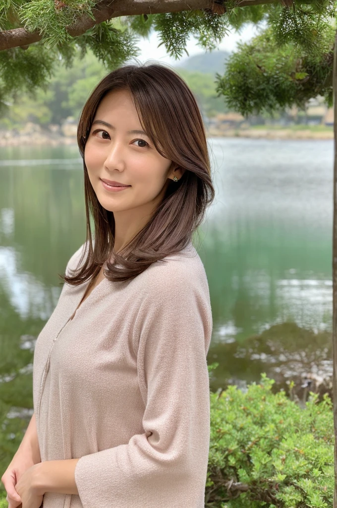((Highest quality)), ((masterpiece)), (detailed),Perfect Face,Japanese,landscape,Mature Woman,Upper Body