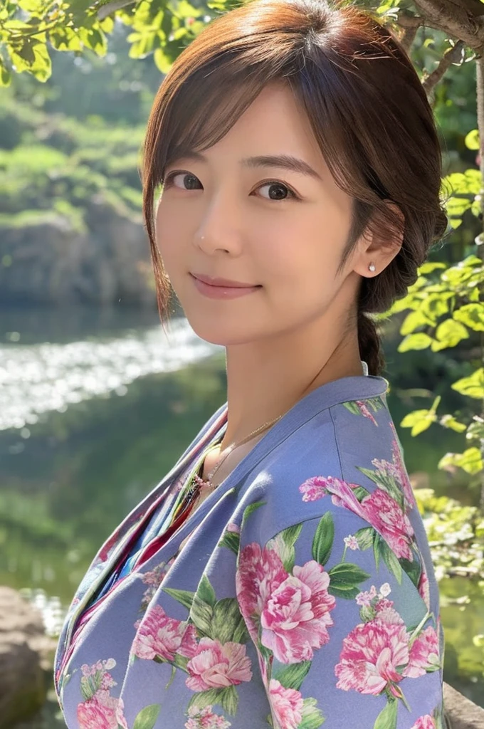 ((Highest quality)), ((masterpiece)), (detailed),Perfect Face,Japanese,landscape,Mature Woman,Upper Body