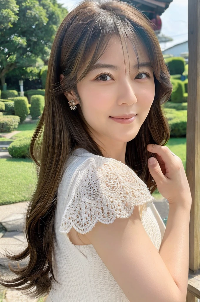 ((Highest quality)), ((masterpiece)), (detailed),Perfect Face,Japanese,landscape,Mature Woman,Upper Body