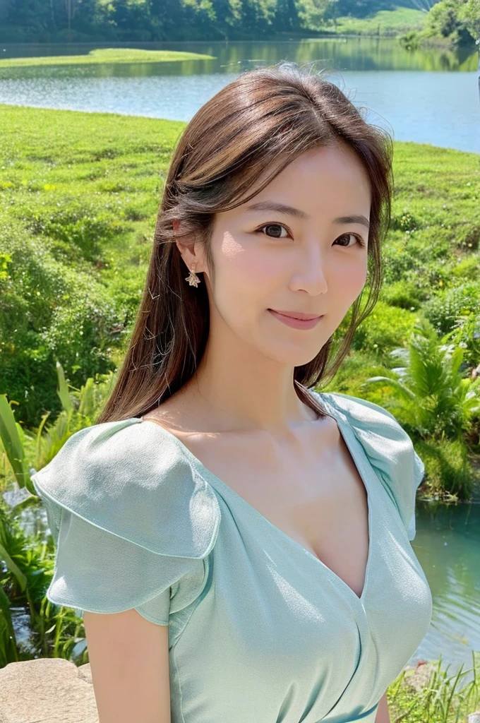 ((Highest quality)), ((masterpiece)), (detailed),Perfect Face,Japanese,landscape,Mature Woman,Upper Body