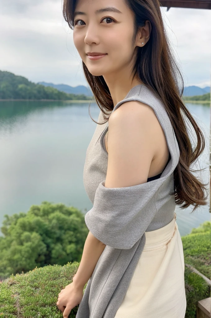 ((Highest quality)), ((masterpiece)), (detailed),Perfect Face,Japanese,landscape,Mature Woman,Upper Body