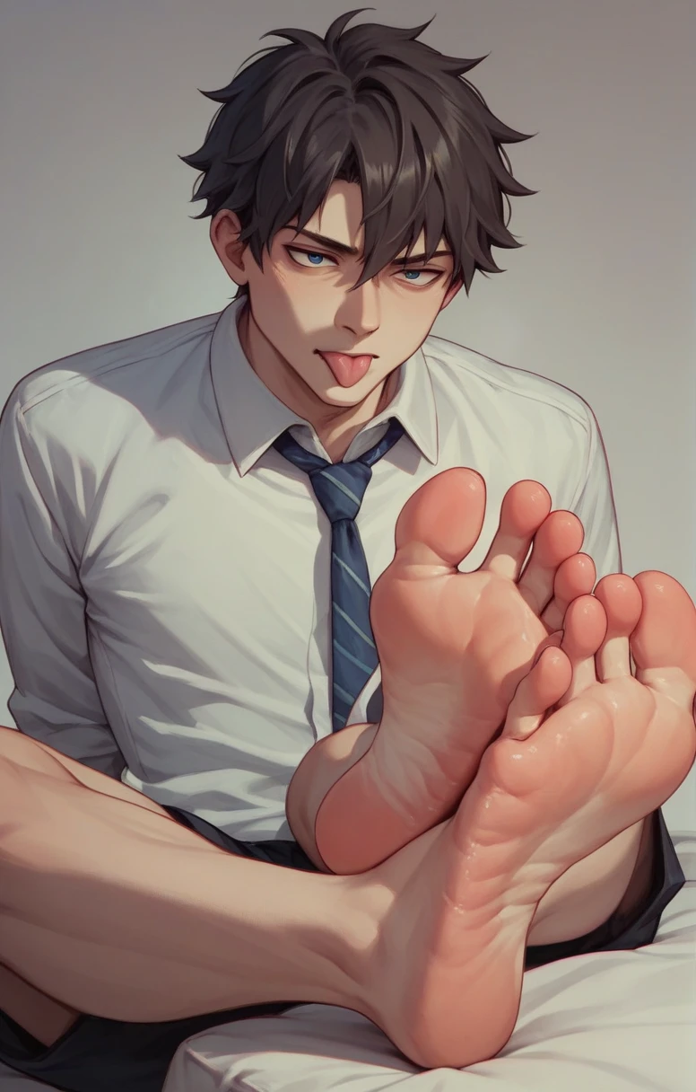 anime boy L from death note licking feet soles
