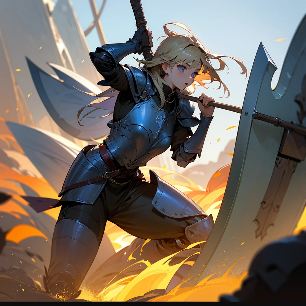 high resolution、Warrior。Brave man。Wearing armor、Large shield、Hold an axe。
Fantasy。
beautiful。