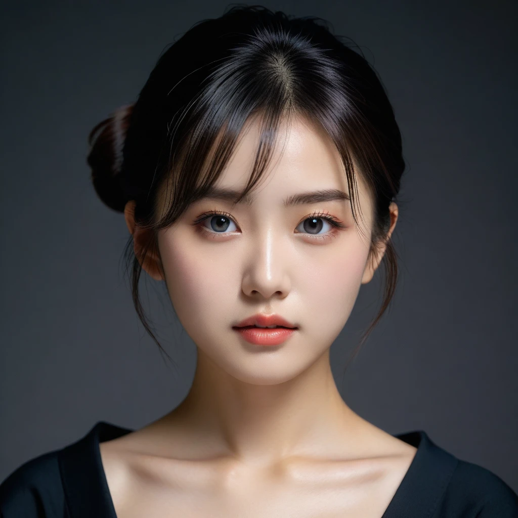 8k, Ultra-high resolution, Highest quality, masterpiece, 三分割法によるphotograph,Surreal, photograph, 1 Girl, (16 years old:1.3), pretty girl, Cute Face, Beautiful eyes in every detail, 細かくdetailedに,masterpiece,One Girl:1.2,Japan Female Teachers,extream close up,sad,streaming tears,Black short hair,Messy bun hair,(black suit:1.3),Nun's clothing,(印象派の美しい少女のPortraiture), (Gray background:1.3),(Impressionist light and colour),Dedication to God,Realistic Skin, Perfect and beautiful face ,完璧でCute Face, Skin with attention to detail, Perfect limbs、Narrow waist,Looking at the audience、beauty,Long neck,clavicle,(((Ideal body type))),A cup small breasts :2,Portraiture:2,Perfect Anatomy,鮮明なdetailed,detailed,Surreal,Light and shadow,spotlight