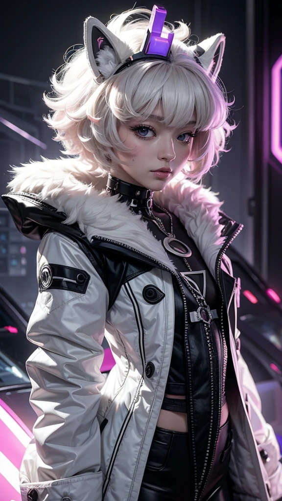Anthropomorphizing a dog,White Toy Poodle,cyber punk,Fantasy,mysterious