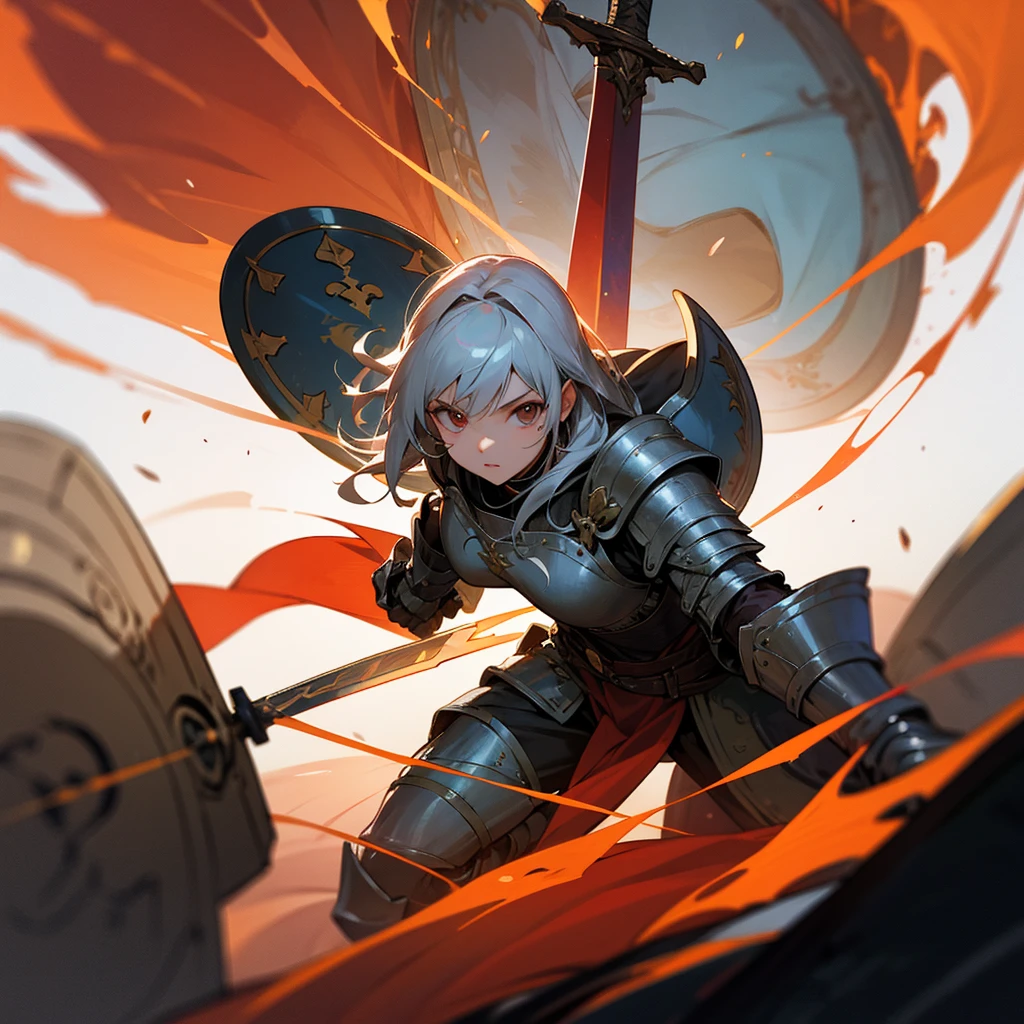 high resolution、Warrior。Brave man。Wearing armor、Large shield、Holding a sword。Red image。
Fantasy。
beautiful。