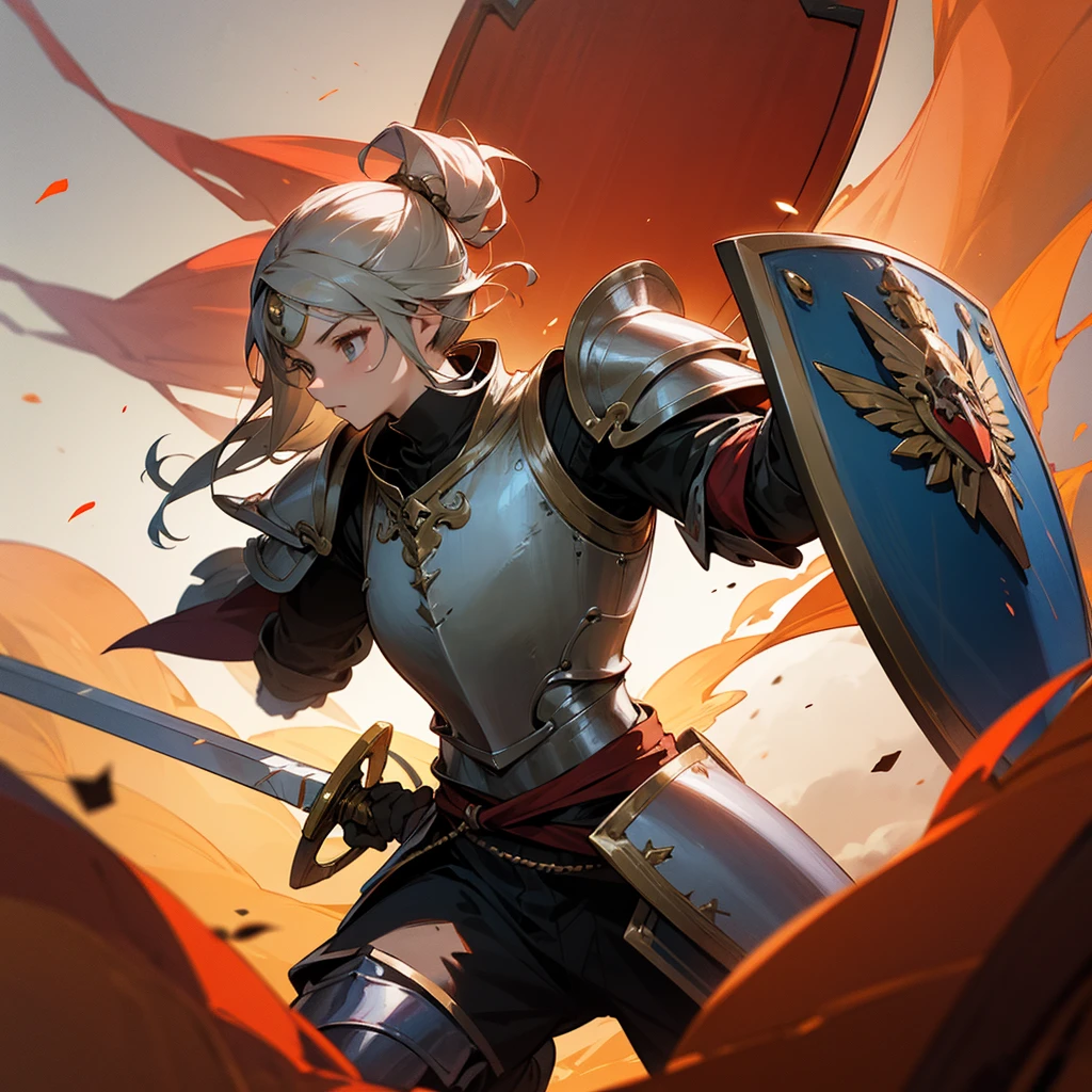 high resolution、Warrior。Brave man。Wearing armor、Large shield、Holding a sword。Red image。

Fantasy。
beautiful。