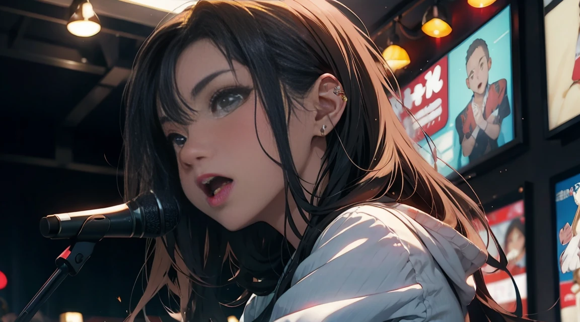 A girl enjoying karaoke.
