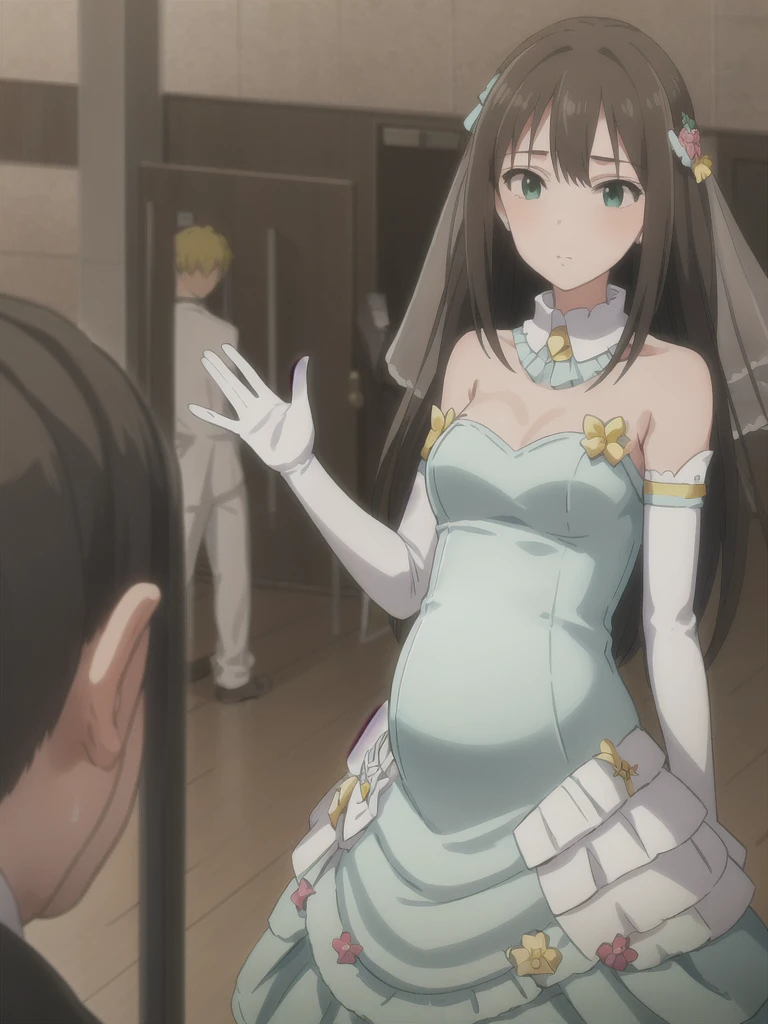 (in hotel, masterpiece, best quality:1.2), 1girl, (modify body, pregnant), waving hair, ((elbow gloves)), wedding, marriage ceremony,
BREAK
1boy, handsome, gorgeous suit