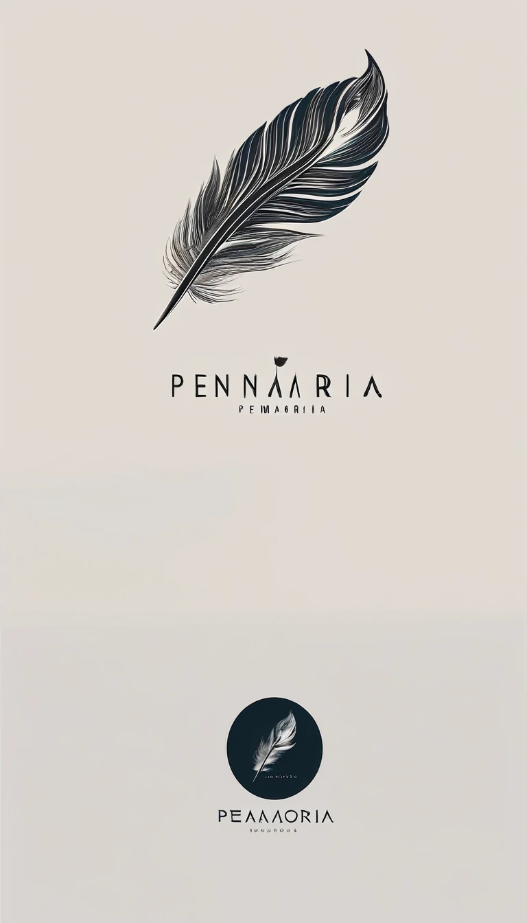 A minimal, modern, simple, cinematic logo design for the brand “Penamemoria". Create a modern, minimalistic, high-quality, logo of a feather-bird