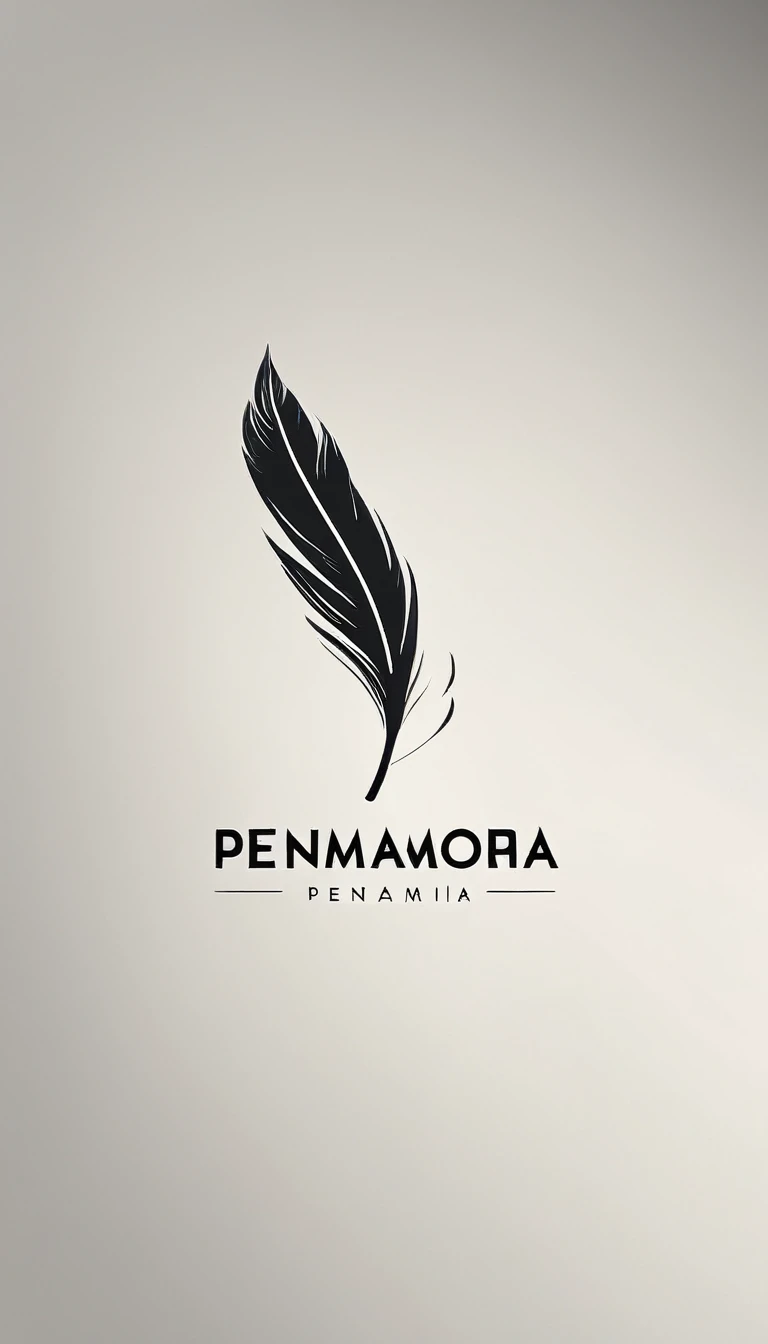 A minimal, modern, simple, cinematic logo design for the brand “Penamemoria". Create a modern, minimalistic, high-quality, logo of a feather-bird