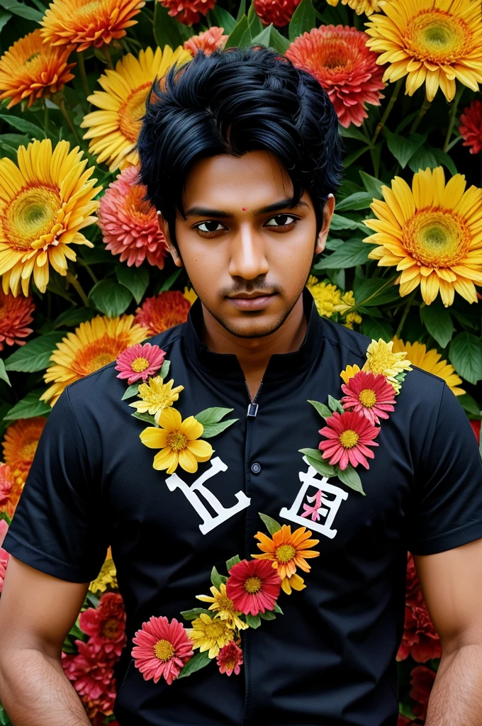I needed my name VK ritesh raj in a art style covered with flowers both on my name as well as background and Naruto on my right 