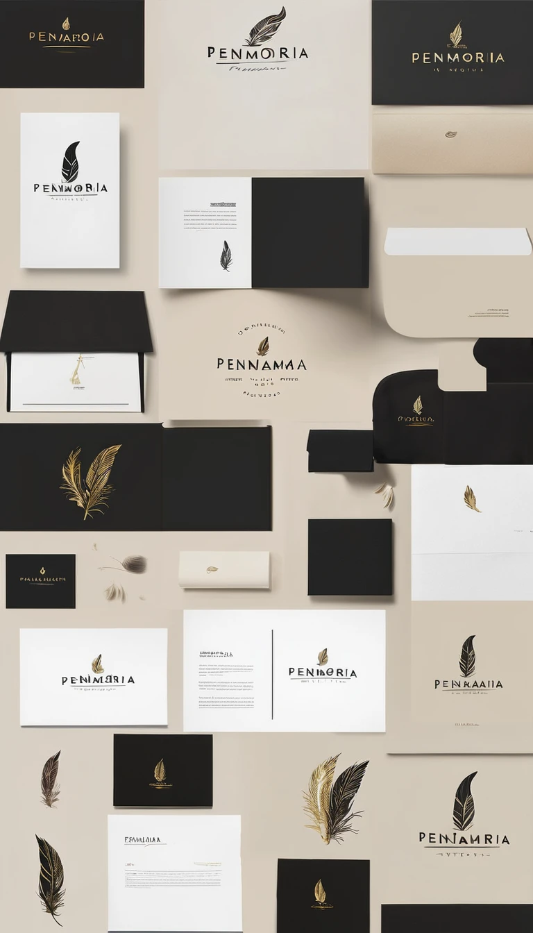 A minimal, modern, simple, cinematic logo design for the brand “Penamemoria". Create a modern, minimalistic, high-quality, logo of a feather-child