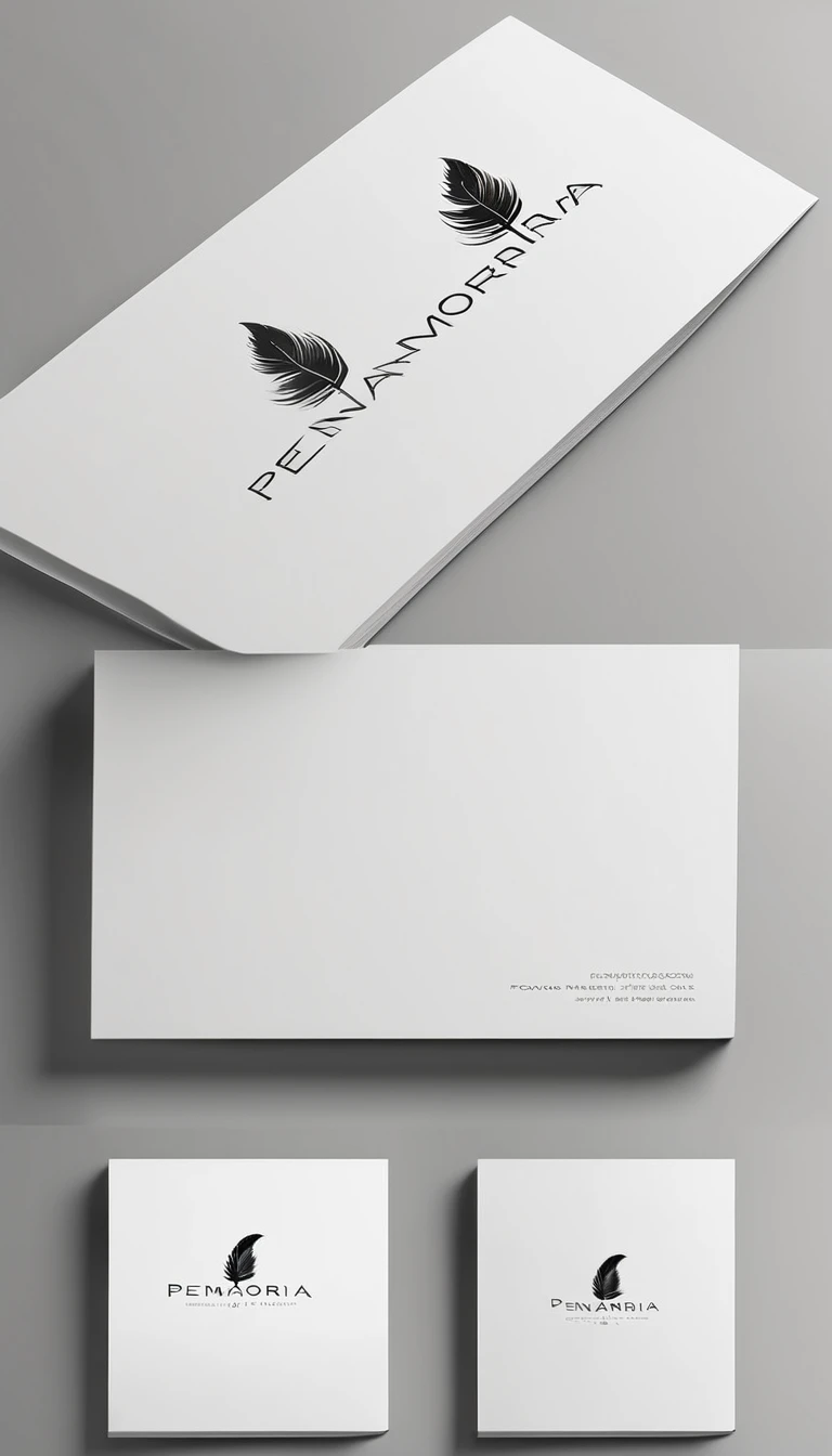 A minimal, modern, simple, cinematic logo design for the brand “Penamemoria". Create a modern, minimalistic, high-quality, logo of a feather-child