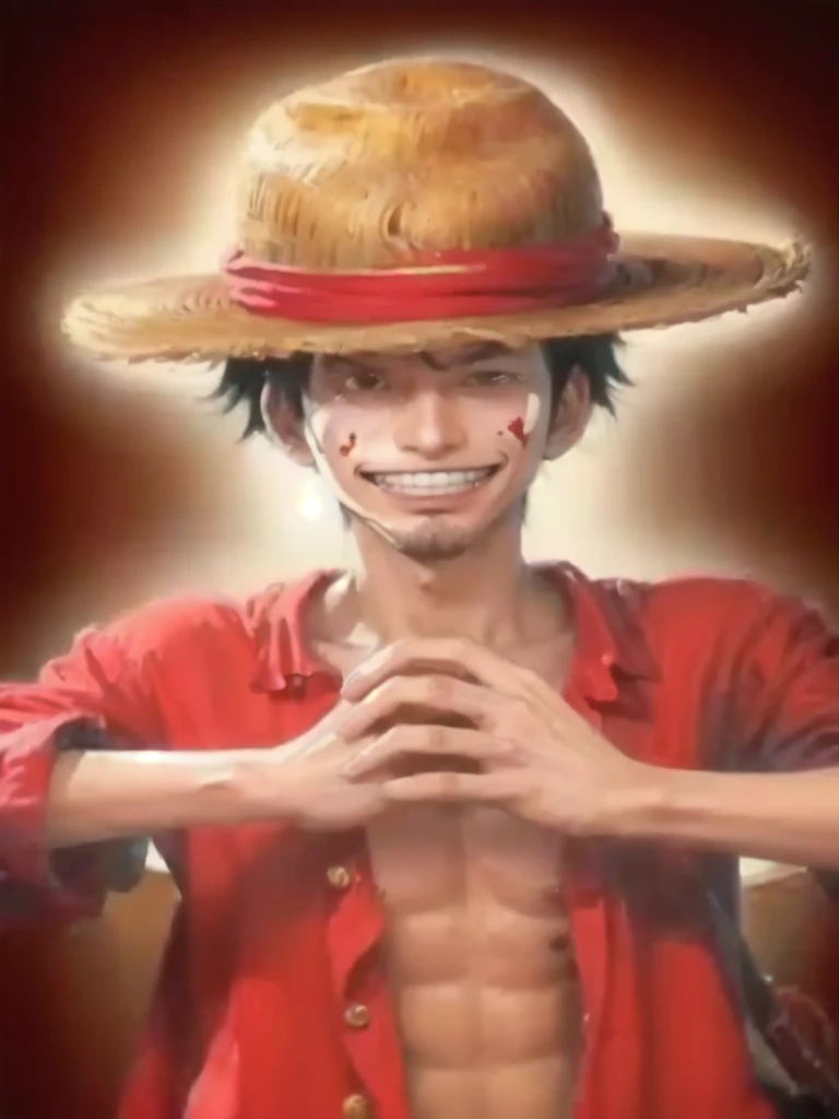 realistic of a man with a straw hat and a red shirt, luffy, monkey d. luffy, monkey d luffy, luffy (one piece, portrait of luffy from one piece, luffy from one piece, inspired by Eiichiro Oda, one piece artstyle, realistic style, style of eiichiro oda, one piece style, from one piece