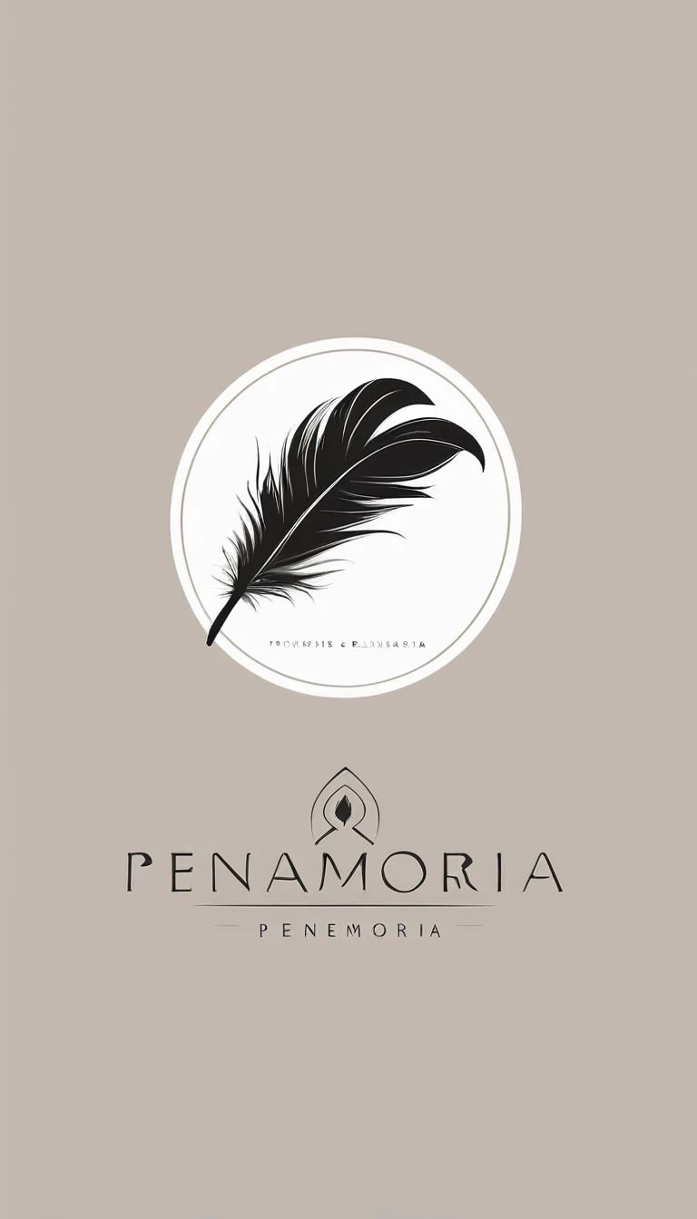 A minimal, modern, simple, cinematic logo design for the brand “Penamemoria". Create a modern, minimalistic, high-quality, logo of a boy-feather