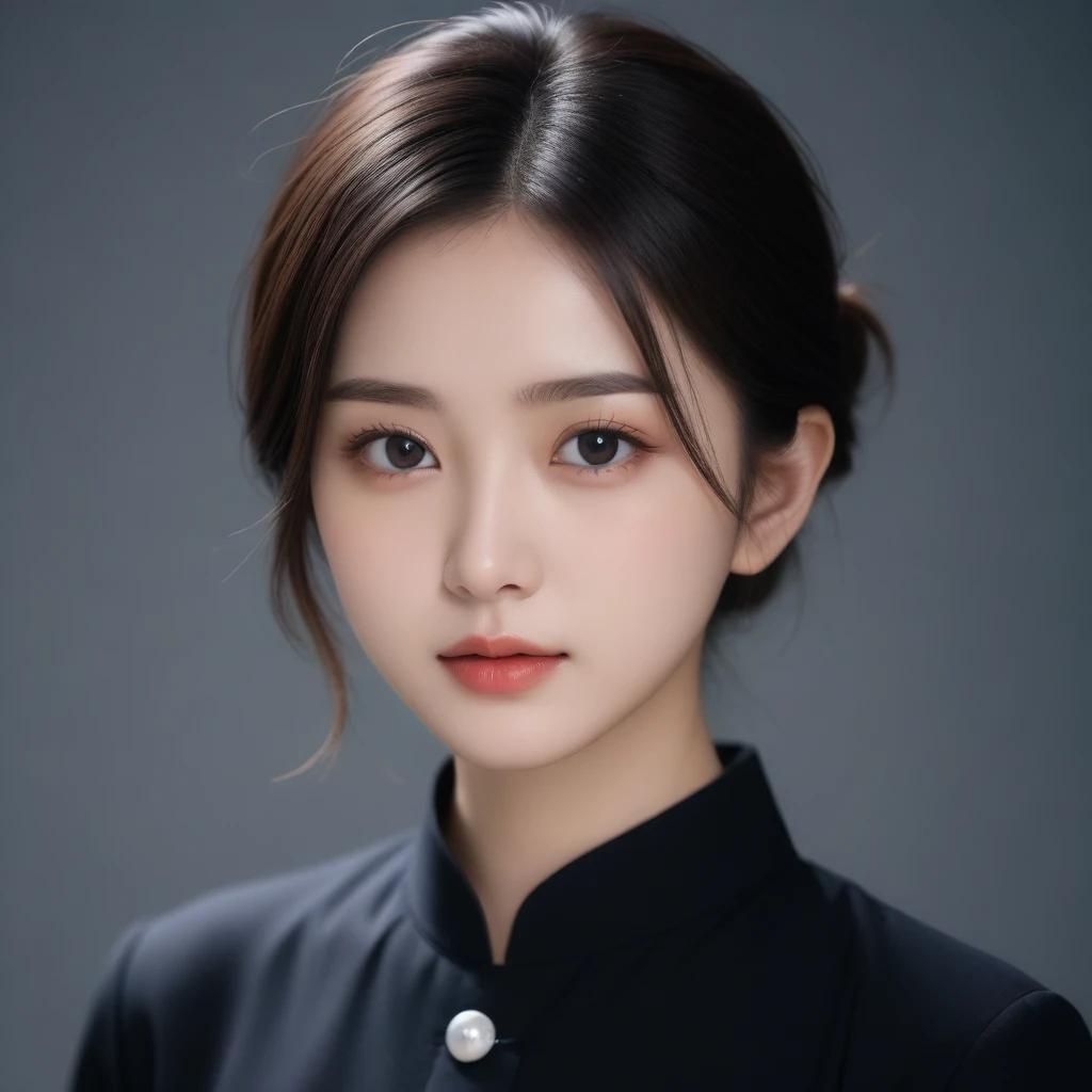 8k, Ultra-high resolution, Highest quality, masterpiece, 三分割法によるphotograph,Surreal, photograph, 1 Girl, (16 years old:1.3), pretty girl, Cute Face, Beautiful eyes in every detail, 細かくdetailedに,masterpiece,One Girl:1.2,Japan Female Teachers,extream close up,sad,streaming tears,Black short hair,Messy bun hair,(black suit:1.3),Nun's clothing,(印象派の美しい少女のPortraiture), (Gray background:1.3),(Impressionist light and colour),Dedication to God,Realistic Skin, Perfect and beautiful face ,完璧でCute Face, Skin with attention to detail, Perfect limbs、Narrow waist,Looking at the audience、beauty,Long neck,clavicle,(((Ideal body type))),A cup small breasts :2,Portraiture:2,Perfect Anatomy,鮮明なdetailed,detailed,Surreal,Light and shadow,spotlight