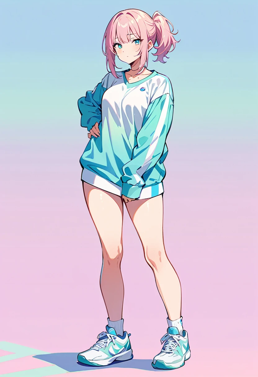(masterpiece, Highest quality:1.2), 1 sexy woman, alone, Sporty clothing, short, Basketball Shoes, Ankle socks, whole body, pastel colour
