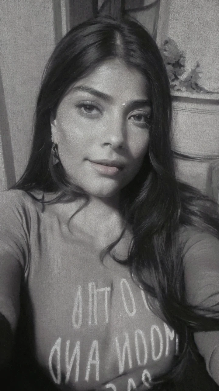 (best quality,4k,8k,highres,masterpiece:1.2),ultra-detailed,(realistic,photorealistic,photo-realistic:1.37),glowart:1.0,(bright,sketch,drawing:1.0),1girl,blush,collarbone,hair between eyes,long hair,looking at viewer,bra,portrait,shiny,shiny hair,side ponytail,pooja1,artistic color palette,vibrant colors,soft lighting,peaceful expression,subtle glow,playful atmosphere,gentle brushstrokes,colorful backdrop,captivating gaze,expressive eyes,dainty features,delicate shading,dynamic composition,intricate details,subdued background,bold contrast,ethereal aura,impressionistic style, pooja1