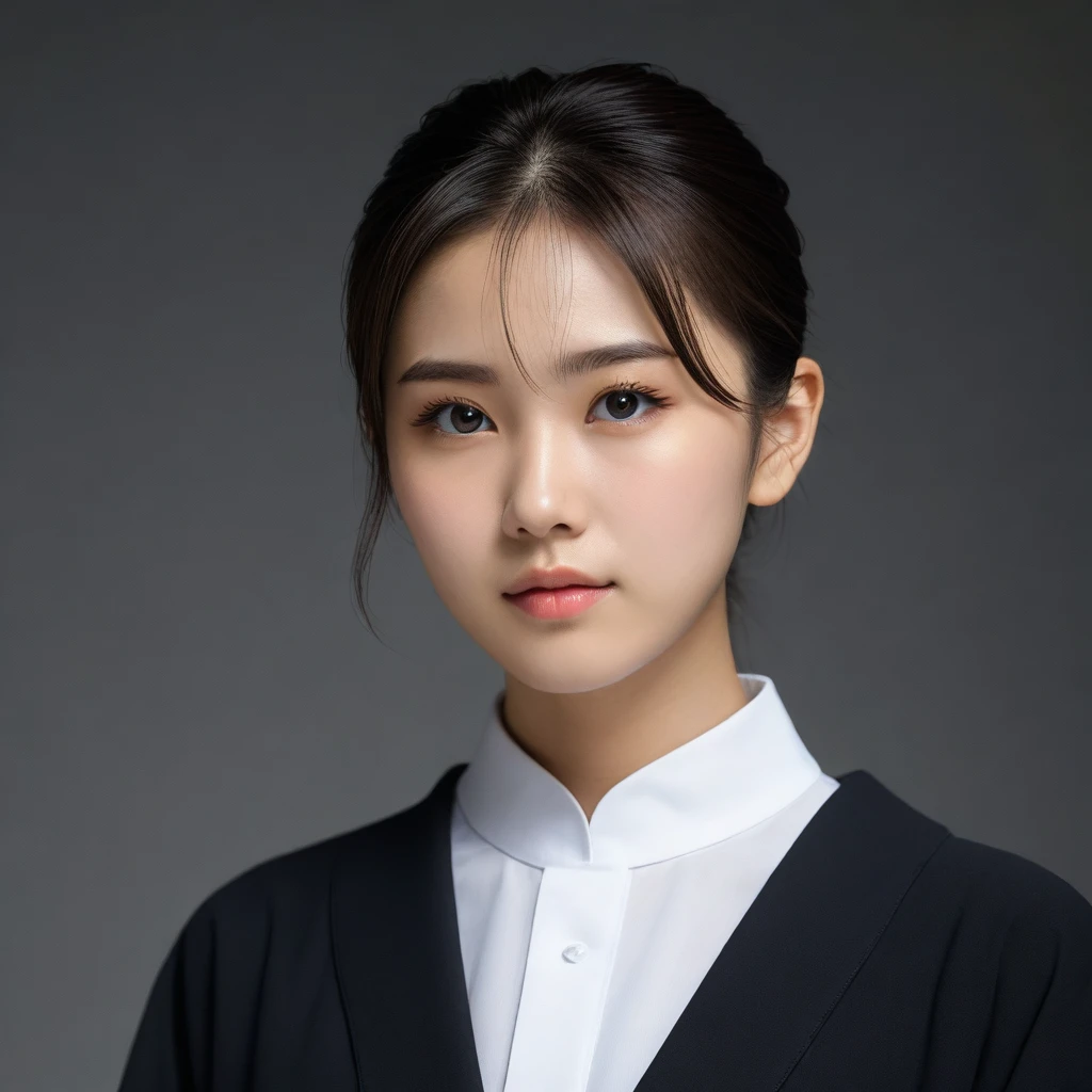 8k, Ultra-high resolution, Highest quality, masterpiece, 三分割法によるphotograph,Surreal, photograph, 1 Girl, (16 years old:1.3), pretty girl, Cute Face, Beautiful eyes in every detail, 細かくdetailedに,masterpiece,One Girl:1.2,Japan Female Teachers,extream close up,sad,streaming tears,Black short hair,Messy bun hair,(black suit:1.3),Nun's clothing,(印象派の美しい少女のPortraiture), (Gray background:1.3),(Impressionist light and colour),Dedication to God,Realistic Skin, Perfect and beautiful face ,完璧でCute Face, Skin with attention to detail, Perfect limbs、Narrow waist,Looking at the audience、beauty,Long neck,clavicle,(((Ideal body type))),A cup small breasts :2,Portraiture:2,Perfect ???????,鮮明なdetailed,detailed,Surreal,Light and shadow,spotlight