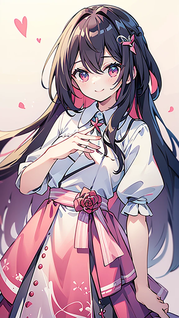 smile、((Put your hands forward))、Adult women、(((masterpiece、Highest quality、high resolution)))、long hair、Pink inner color、Cheerful pose、(((Upper Body)))