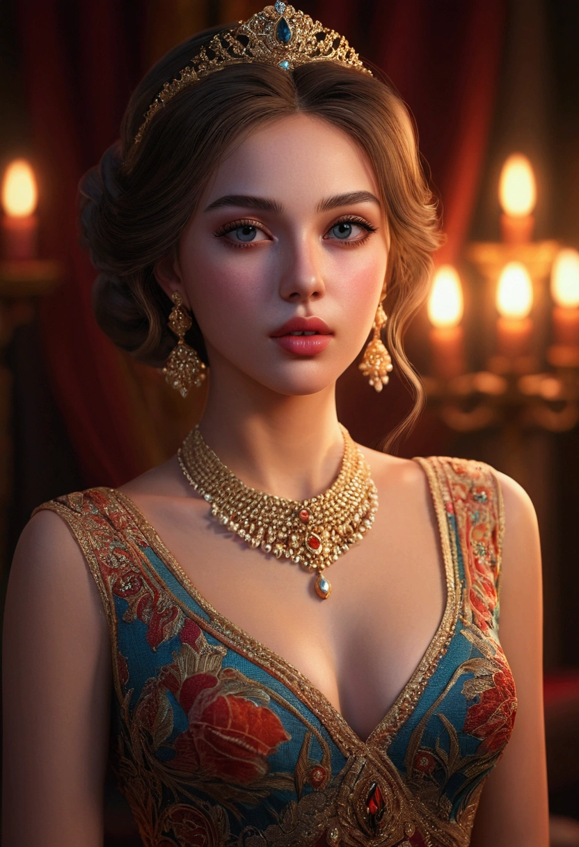 a beautiful sexy girl, detailed face, detailed eyes, detailed lips, long eyelashes, beautiful detailed skin, elegant dress, sensual pose, elegant jewelry, detailed fabric, warm lighting, cinematic composition, vibrant colors, digital art, artstation, concept art, masterpiece