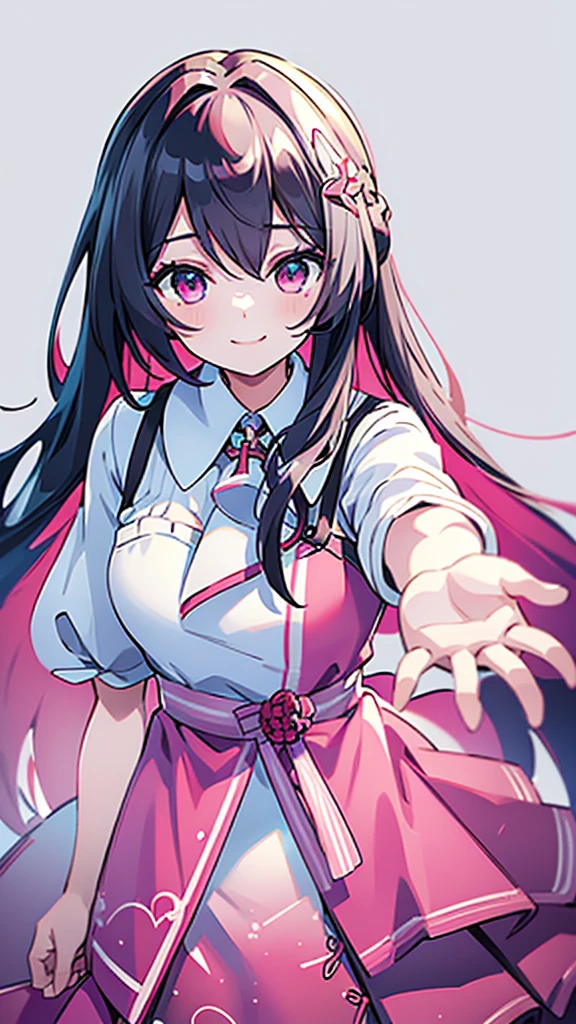 smile、((Put your hands forward))、Adult women、(((masterpiece、Highest quality、high resolution)))、From above、long hair、Pink inner color、Cheerful pose、(((Upper Body)))、((Patting the head))