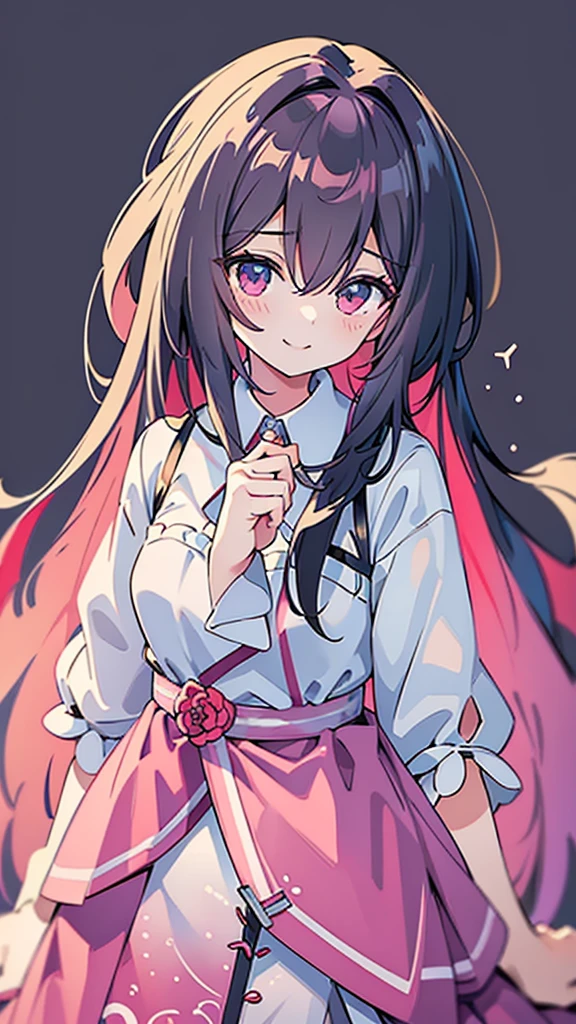 smile、((Put your hands forward))、Adult women、(((masterpiece、Highest quality、high resolution)))、From above、long hair、Pink inner color、Cheerful pose、(((Upper Body)))、((Patting the head))