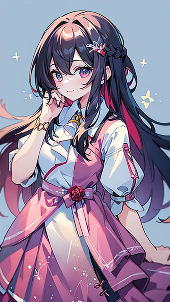 smile、((Put your hands forward))、Adult women、(((masterpiece、Highest quality、high resolution)))、From above、long hair、Pink inner color、Cheerful pose、(((Upper Body)))、((Patting the head))