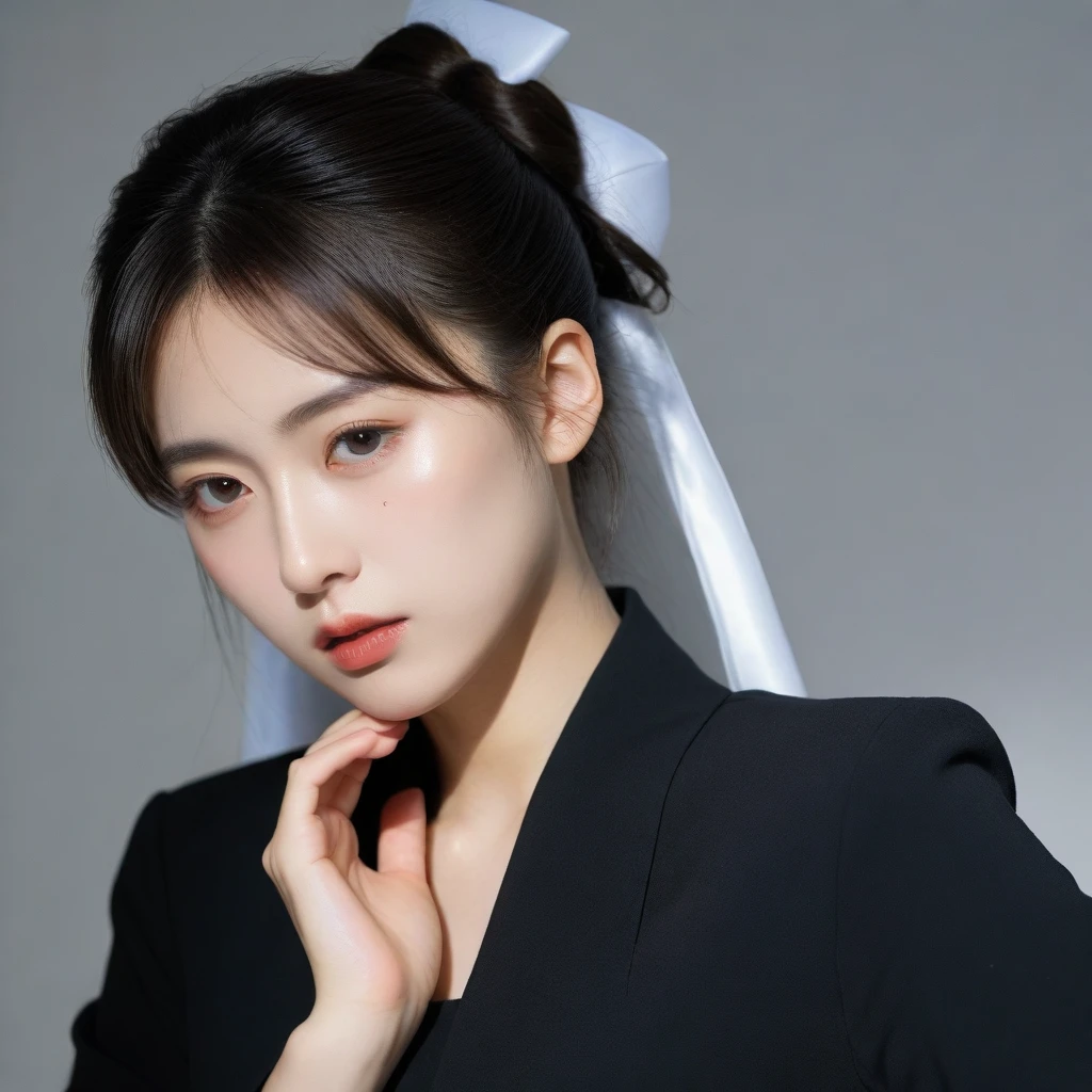 8k, Ultra-high resolution, Highest quality, masterpiece, 三分割法によるphotograph,Surreal, photograph, 1 Girl, (16 years old:1.3), pretty girl, Cute Face, Beautiful eyes in every detail, 細かくdetailedに,masterpiece,One Girl:1.2,Japan Female Teachers,extream close up,sad,streaming tears,Black short hair,Messy bun hair,(black suit:1.3),Nun's clothing,(印象派の美しい少女のPortraiture), (Gray background:1.3),(Impressionist light and colour),Dedication to God,Realistic Skin, Perfect and beautiful face ,完璧でCute Face, Skin with attention to detail, Perfect limbs、Narrow waist,Looking at the audience、beauty,Long neck,clavicle,(((Ideal body type))),A cup small breasts :2,Portraiture:2,Perfect Anatomy,鮮明なdetailed,detailed,Surreal,Light and shadow,spotlight