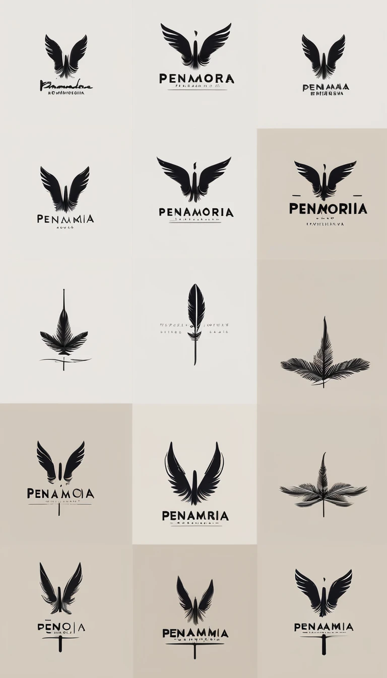 A minimal, modern, simple, cinematic logo design for the brand “Penamemoria". Create a modern, minimalistic, high-quality, logo of a  with a feather.
