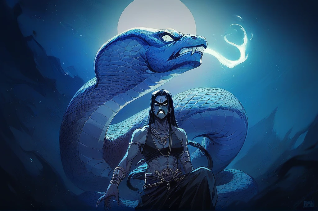 Lord Shiva on angry mood fighting with snake