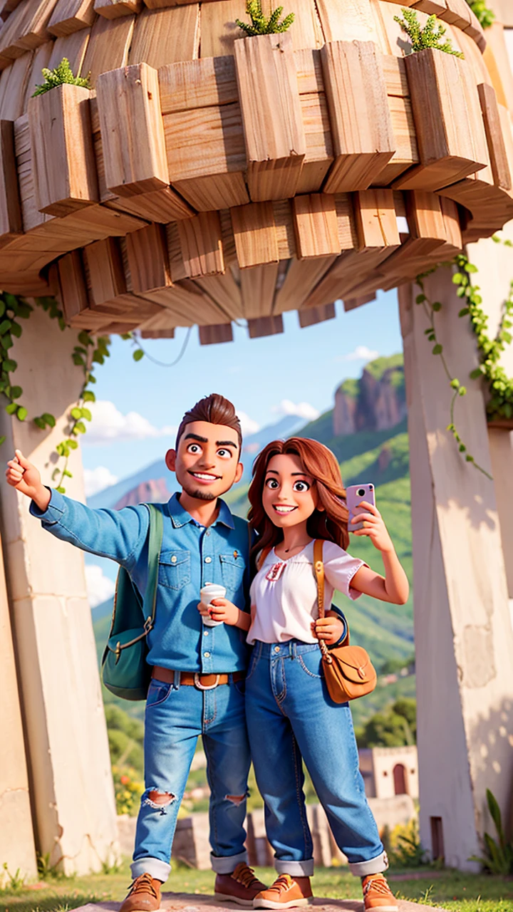 They are taking a selfie together in front of a tree, En Chuquicamata, Pareja feliz, with mountains in the background, Foto de vacaciones, Pareja encantadora, Alex Yanes, jose miguel roman frances, eloy morales, pareja, alanis guillen, castigo samaniego, with mountains in background, Karla Ortiz, guanajuato, Coban