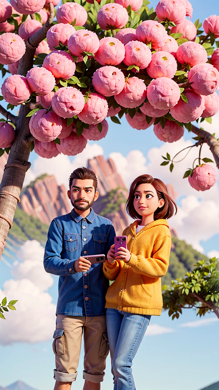 They are taking a selfie together in front of a tree, En Chuquicamata, Pareja feliz, with mountains in the background, Foto de vacaciones, Pareja encantadora, Alex Yanes, jose miguel roman frances, eloy morales, pareja, alanis guillen, castigo samaniego, with mountains in background, Karla Ortiz, guanajuato, Coban