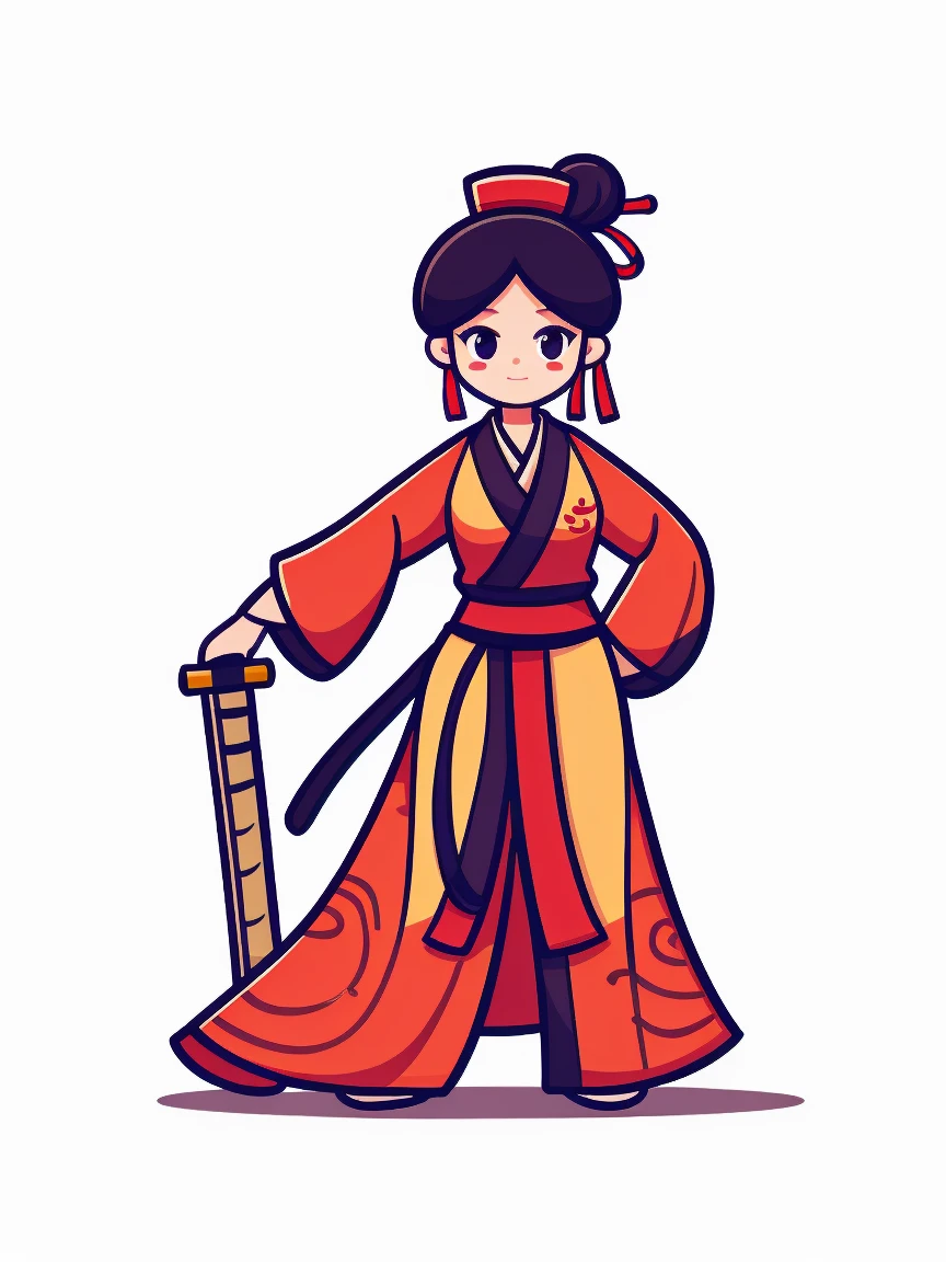 masterpiece，Best quality，Graffiti style，icon design，Animated Characters，Chinese style，Martial Arts，Female Warrior，Long Sword，bamboo forest