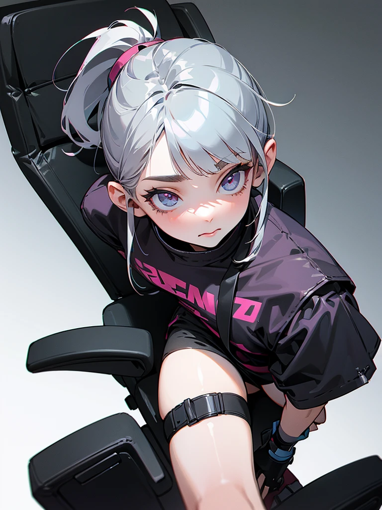 Woman, 20 years old, black ponytail style hair, outfit grunge. currently drawing digital art, secret lab gaming chair.