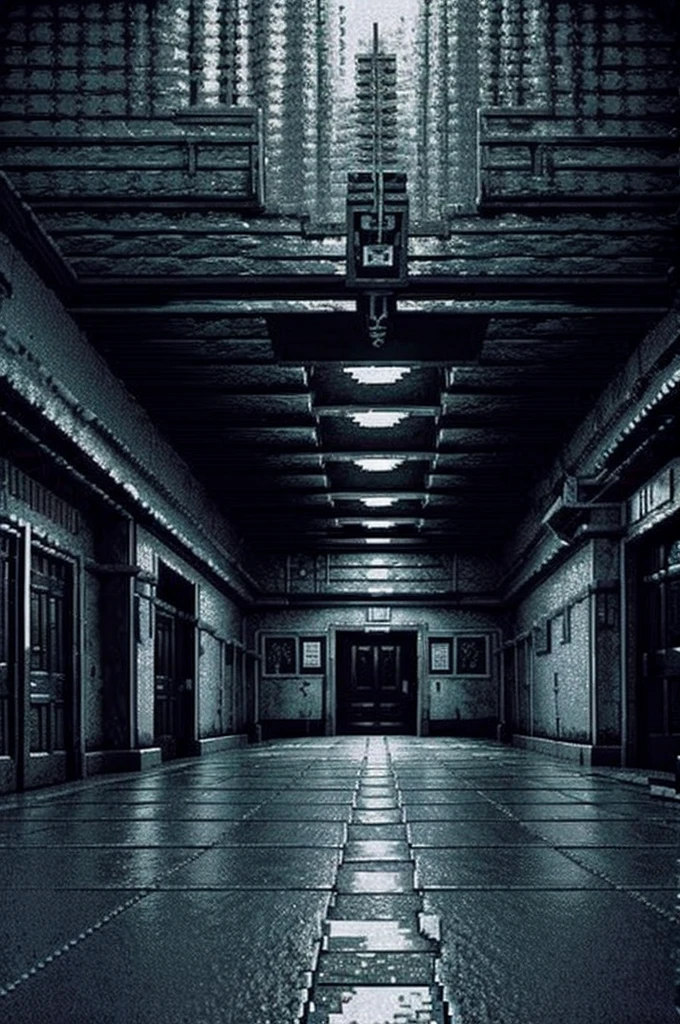 a dark and scary hospital hallway, in pixelart style for a game