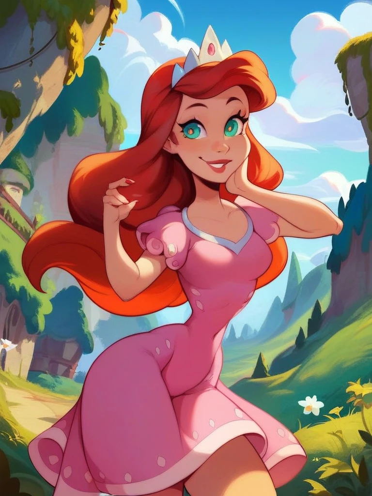 a drawing of a woman , very long neck, , wooden horns, large tail, ((((tiny breasts)))), (((huge and large ass))), (((thick thighs))), short, long pointed ears, standing，((long crimson hair with 4 braids)), (((nude))), ((naked)), Bright pupils, green eyes, （Very fine and beautiful） ,flushed complexion, beautiful full body concept art, character design art, interesting character design, detailed full body concept art, knights of zodiac girl, colored concept art, concept art character, detailed full body concept, aesthetic!!!!!! female genie, full body concept art, # character design, character concept reference art, [ character design ]
