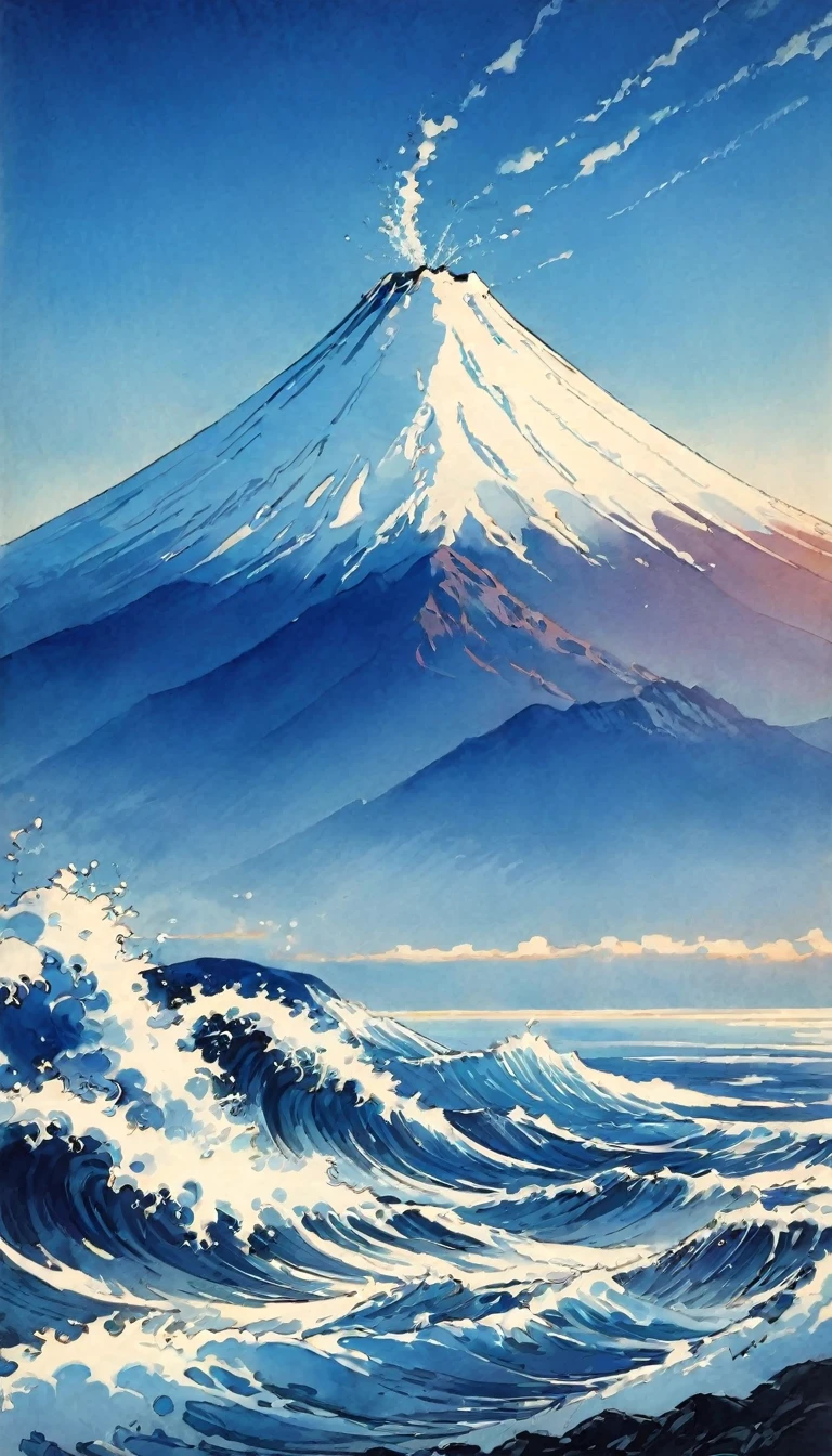 Katsushika Hokusai、vague、Mont、mount.Fuji and the Sea、Rough seas々beautiful、Ink and watercolor