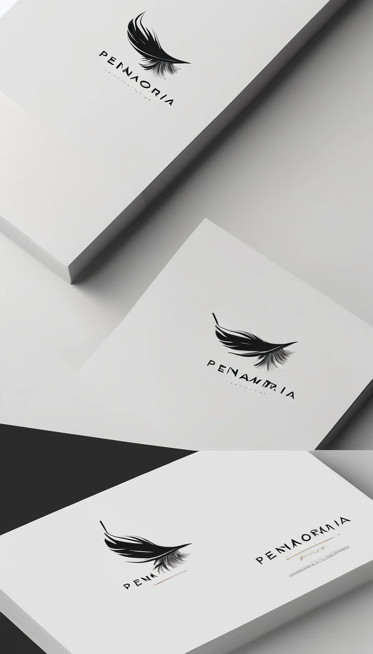A minimal, modern, simple, cinematic logo design for the brand “Penamemoria". Create a modern, minimalistic, high-quality, logo of a feather-bird