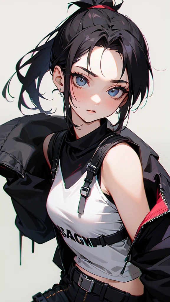 Woman, 20 years old, black ponytail style hair, outfit grunge. I&#39;m drawing digital arts on my iPad