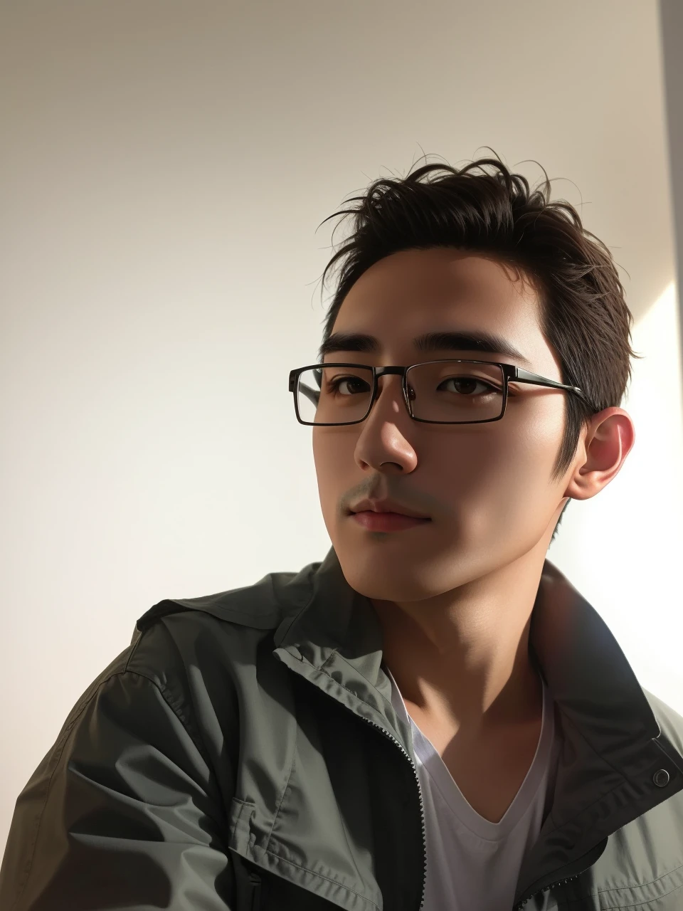 Make a 30-year-old man with dark brown hair based on the photo