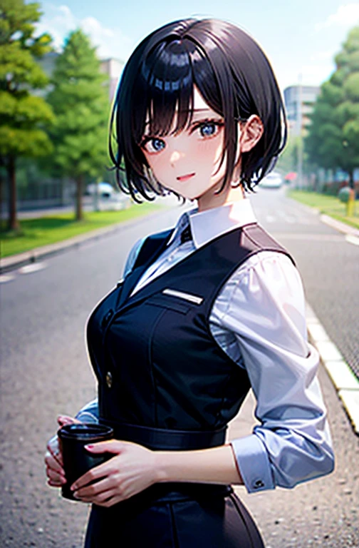 Highest quality, 8k,Female police officer,short hair,Black Hair,Are you okay,Police Officer,blue eyes