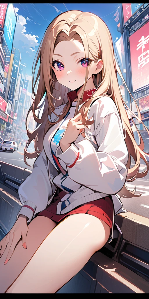((Highest quality、masterpiece、Anime Style、Highest quality、High resolution、8k、detailed、ultra-detailed:1.3))、Long legs、Sharp focus:1.2, Beautiful woman with perfect figure:1.4、(smile:1.2), double eyelid、30-year-old woman、Sexy pose、((((Shut your mouth.、One Woman、ワンピース:1.5)))),The background is tokyo
