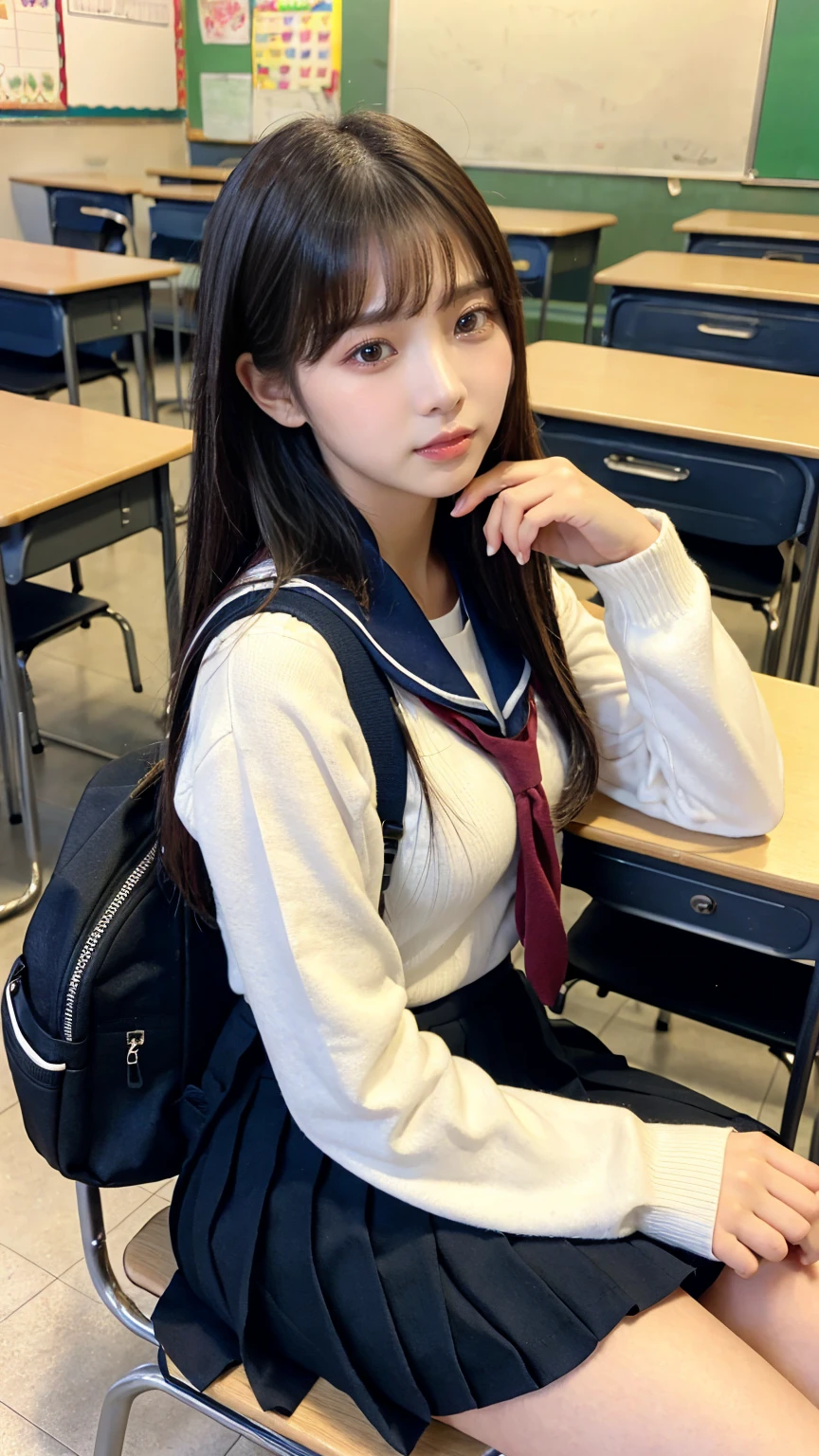 ((masterpiece, Highest quality)),Best aesthetics,One girl, , machine, Sitting, school machine, Black hair straight, classroom, Long Hair, indoor, Chair, View your viewers, :p, Focus Only, Brown eyes, skirt, Long sleeve, pencil, 1 boy, pencil case, paper, Seraph of the Black, Multiple Girls, pleated skirt, Sailor collar, bangs, Headrest, school bag, school Chair,smile,pussy
