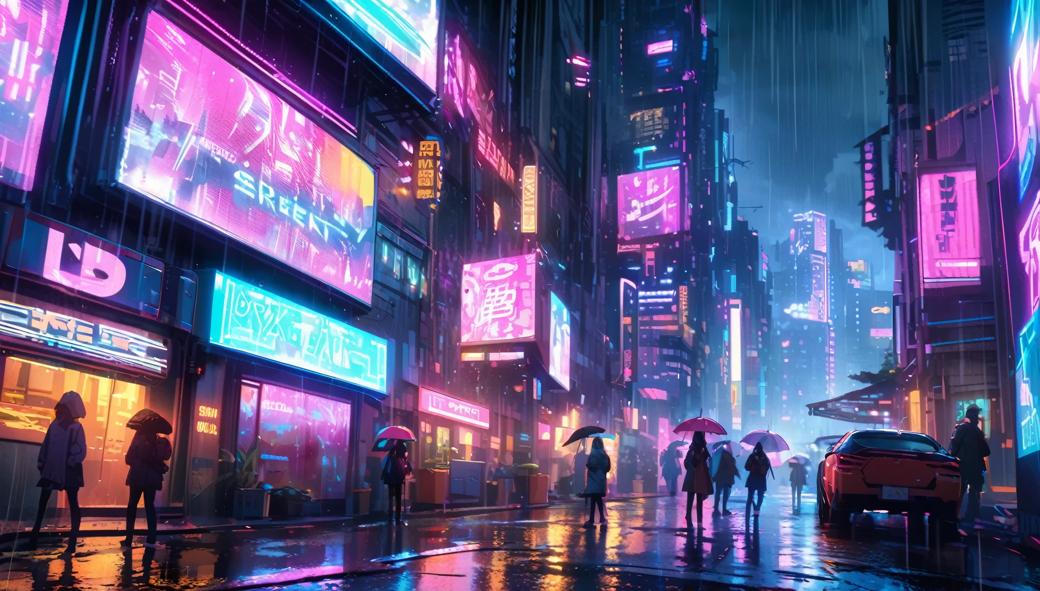 street, Outdoor, rain, neon, Cyberpunk City, neon lights.