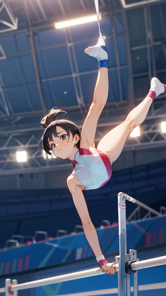 Competing in gymnastics at the Olympics。