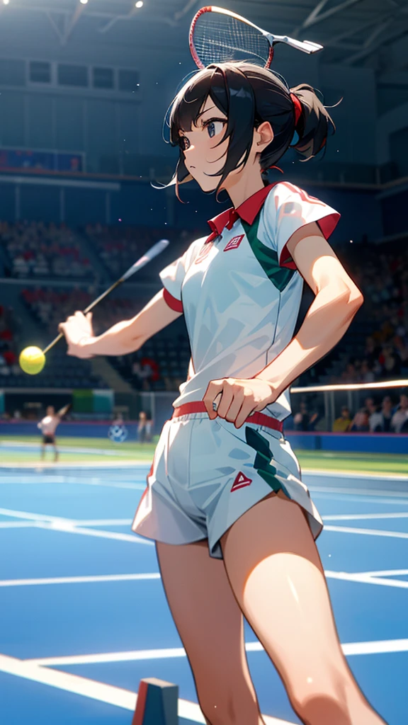 Playing badminton at the Olympics。