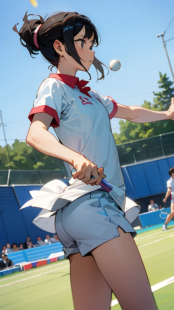 Playing badminton at the Olympics。